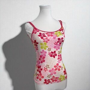 Y2K Vintage Pink Floral Mesh Cami Tank – Fairycore Coquette Retro Festival Top M